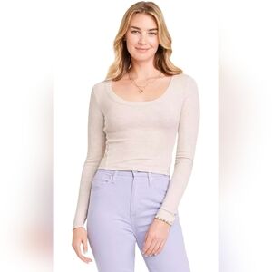 Universal Thread Women's Ribbed Long Sleeve Scoop Neck T-Shirt -Large